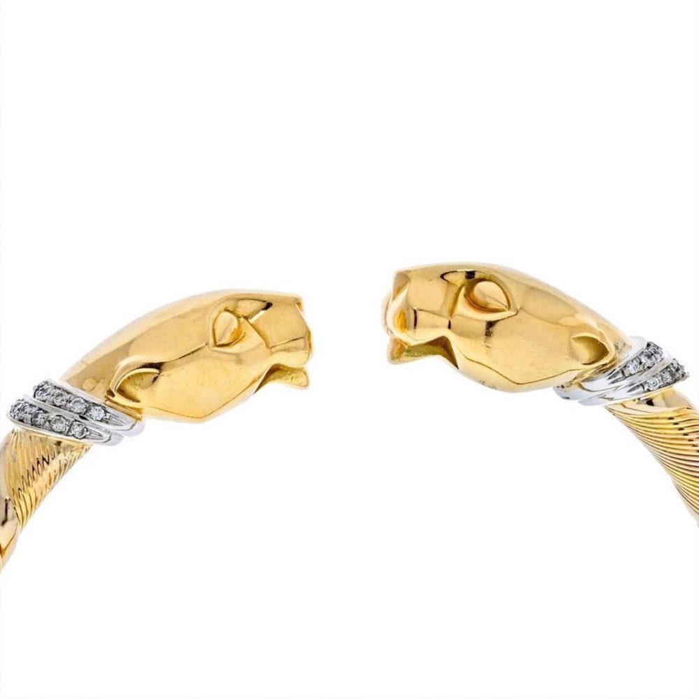 Cartier Panthere De Cartier Diamond Bangle Bracelet 18K Three Tone Gold Size 17 - Picture 3 of 4